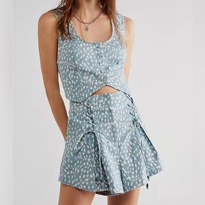 Free People Blue and White Patterned Women Shorts
